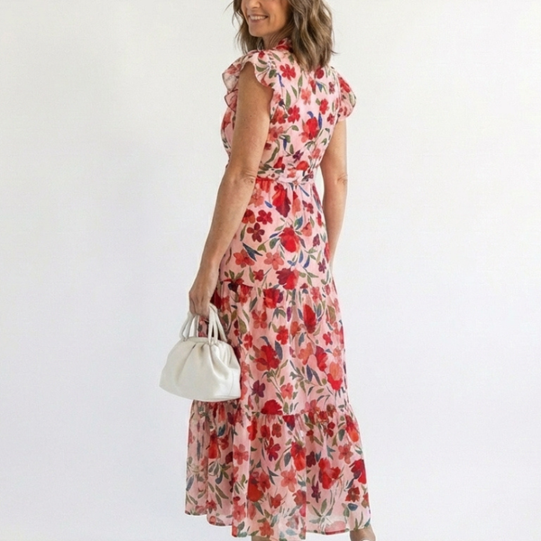 Élina | Robe Maxi Fleurie Volants Tropicaux