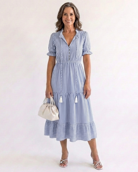 Marinette | Robe Midi Rayée Élégance Décontractée