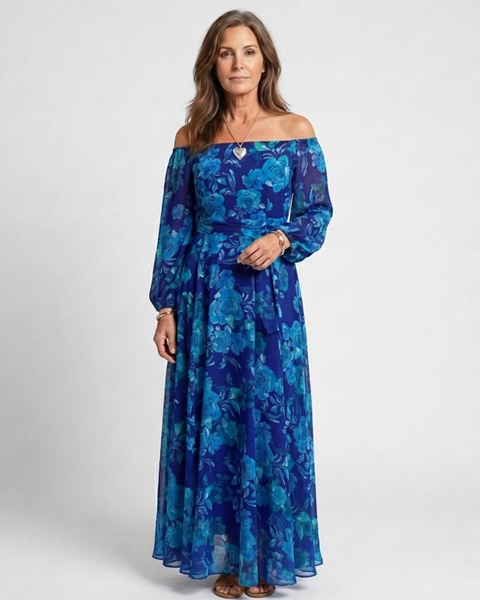 Isaline | Robe Maxi Fleurie Épaules Dénudées