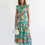 Élina | Robe Maxi Fleurie Volants Tropicaux