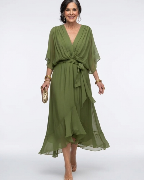 Olivia | Robe Midi Drapée Élégance Naturelle