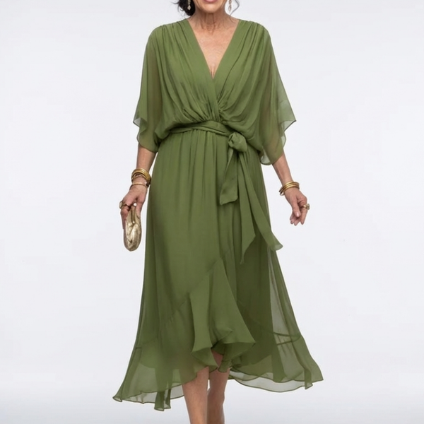 Olivia | Robe Midi Drapée Élégance Naturelle