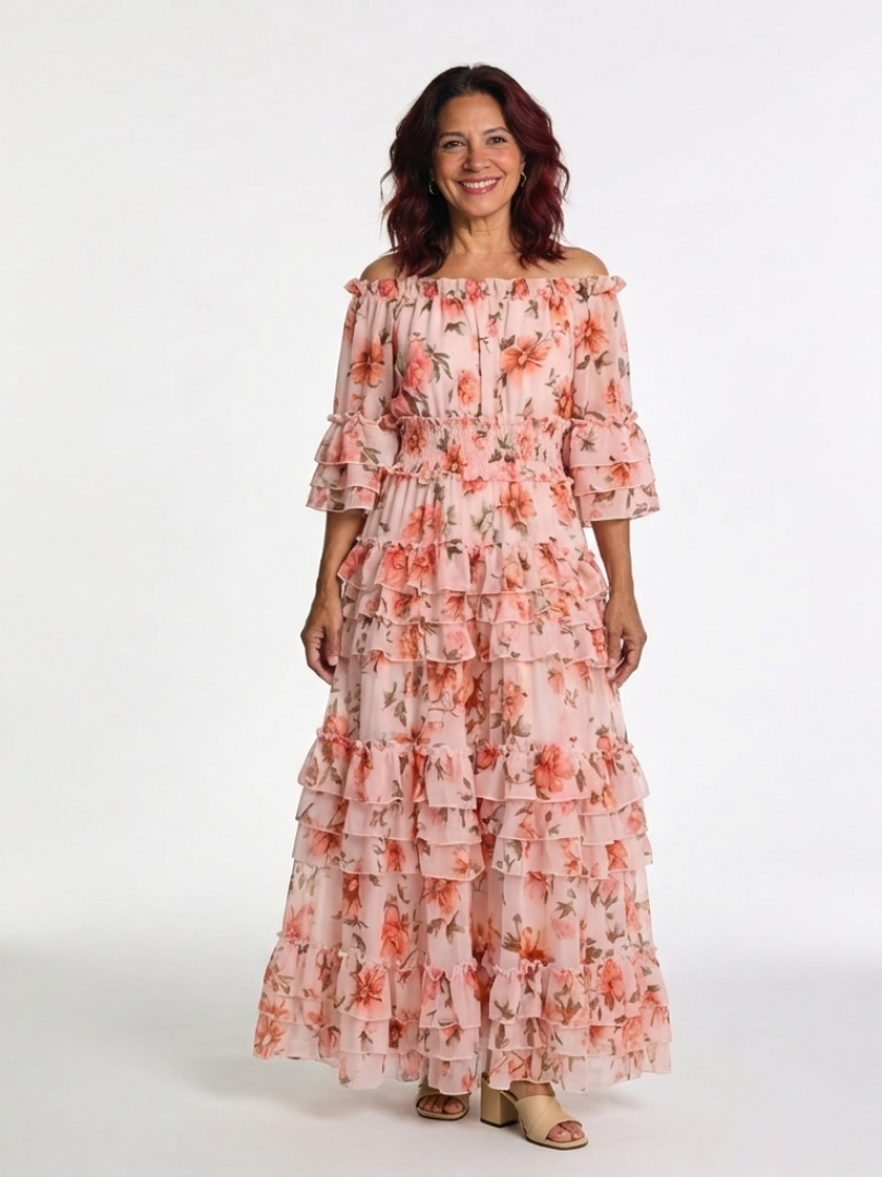 Isaline | Robe Maxi Fleurie Volants Romantiques