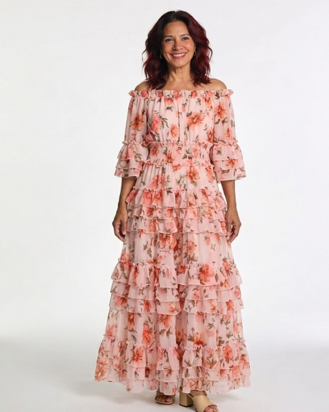 Isaline | Robe Maxi Fleurie Volants Romantiques