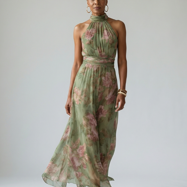 Florence | Robe Maxi Fleurie Col Halter