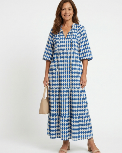 Clémence | Robe Maxi Graphique Élégance Moderne