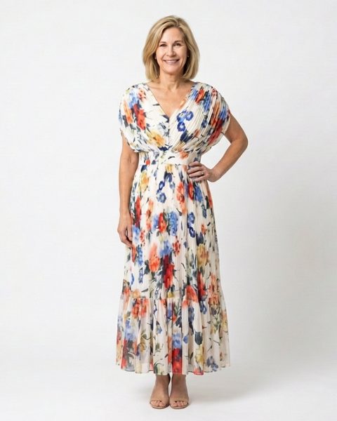 Élodie | Robe Maxi Fleurie Plissée Élégante