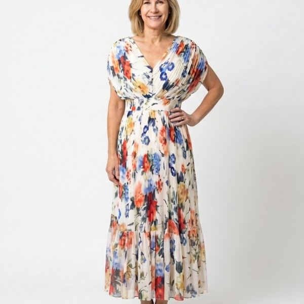 Élodie | Robe Maxi Fleurie Plissée Élégante