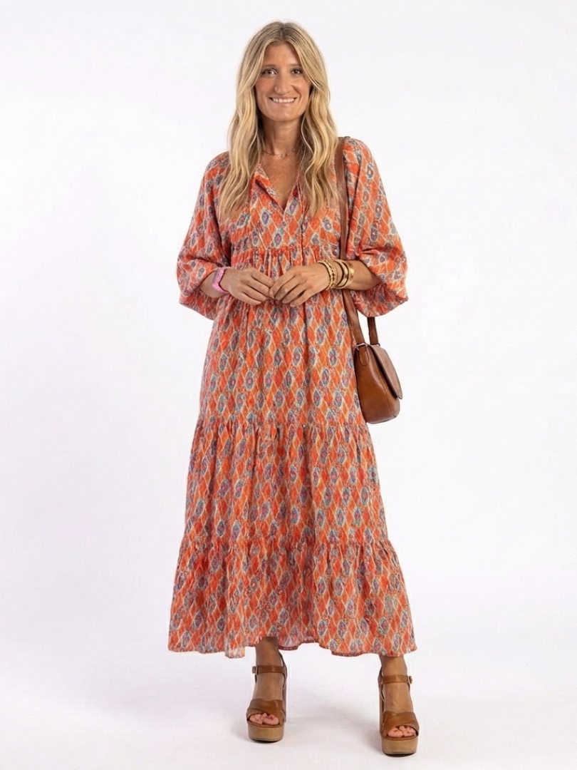 Océane | Robe Maxi Bohème Imprimé Chaleureux