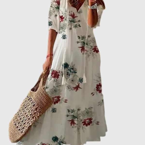 Flavie | Robe Maxi Bohème à Pompons