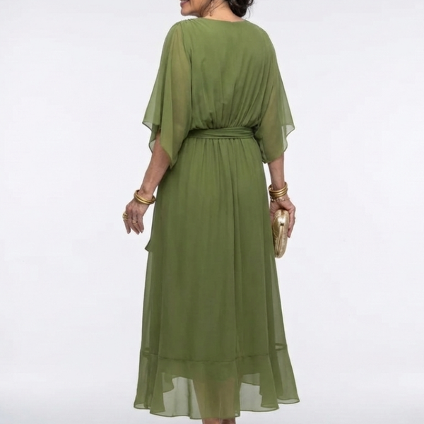 Olivia | Robe Midi Drapée Élégance Naturelle