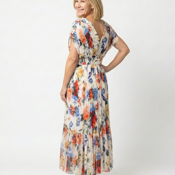 Élodie | Robe Maxi Fleurie Plissée Élégante