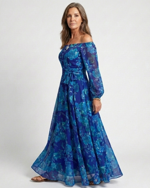 Isaline | Robe Maxi Fleurie Épaules Dénudées
