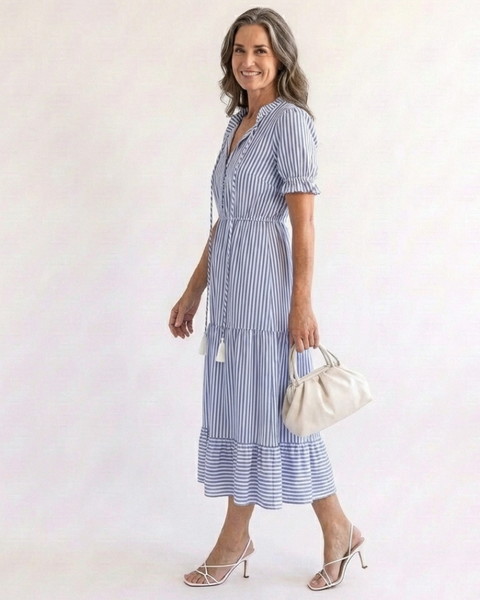 Marinette | Robe Midi Rayée Élégance Décontractée