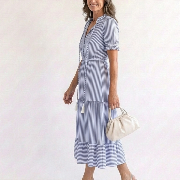 Marinette | Robe Midi Rayée Élégance Décontractée