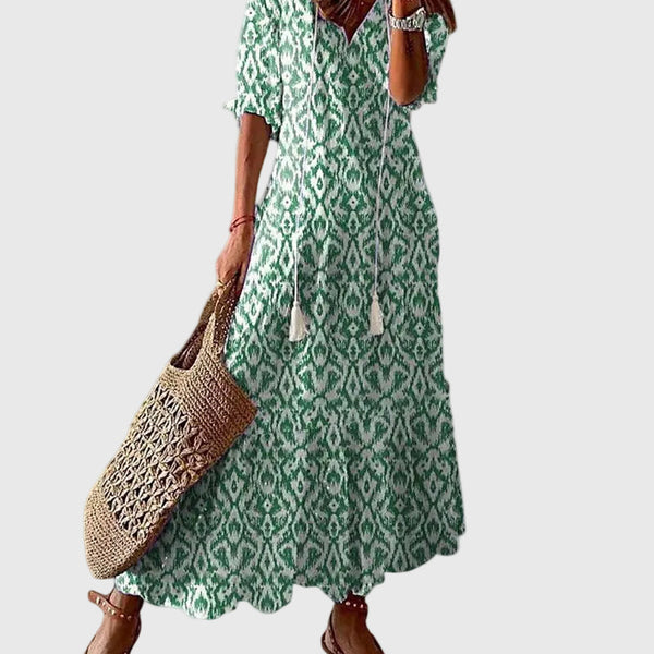 Flavie | Robe Maxi Bohème à Pompons