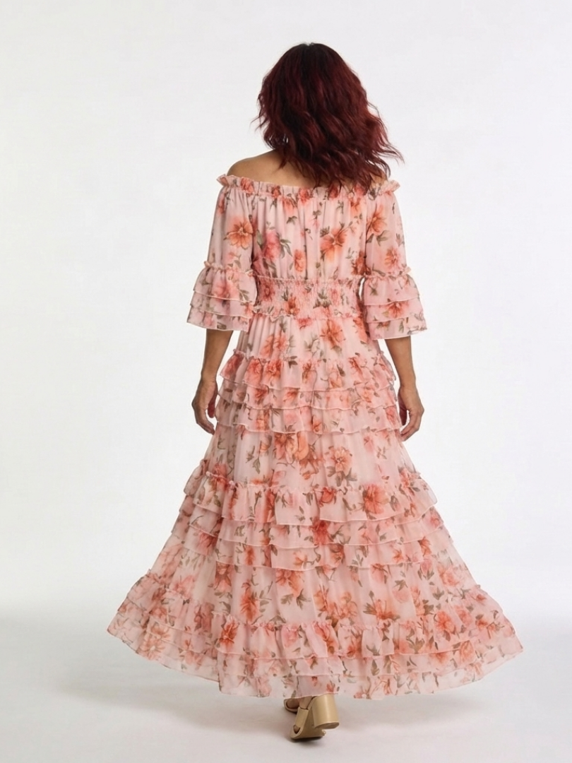 Isaline | Robe Maxi Fleurie Volants Romantiques