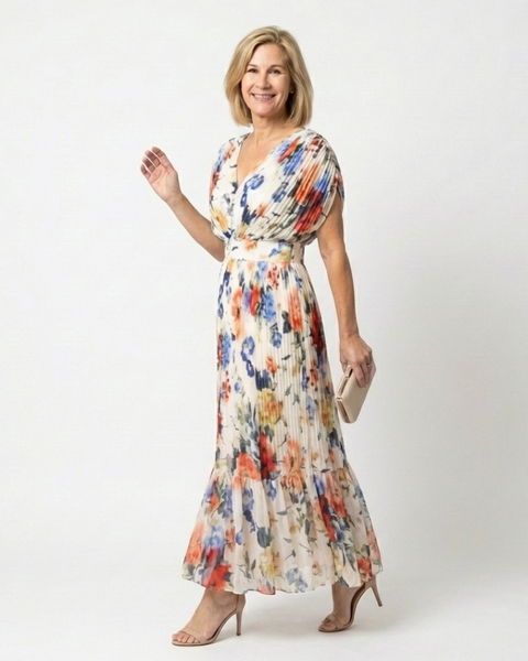 Élodie | Robe Maxi Fleurie Plissée Élégante