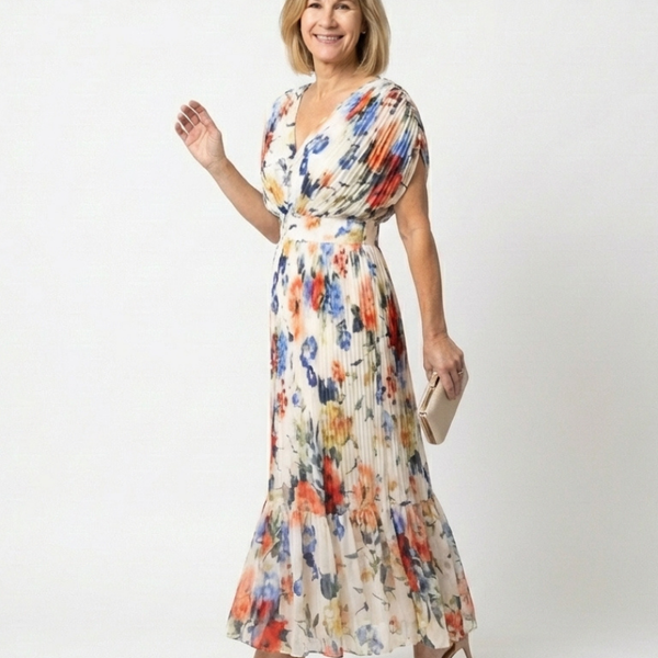 Élodie | Robe Maxi Fleurie Plissée Élégante