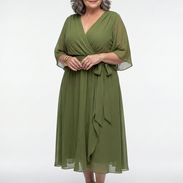 Olivia | Robe Midi Drapée Élégance Naturelle