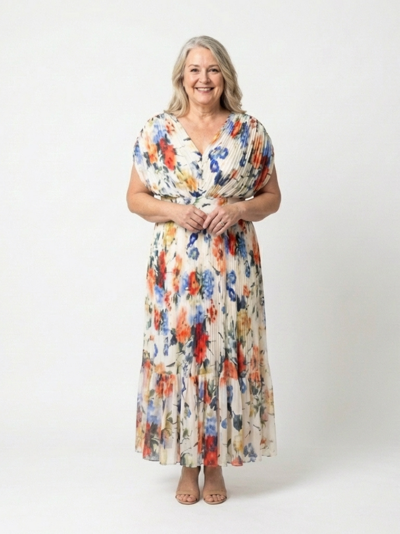 Élodie | Robe Maxi Fleurie Plissée Élégante