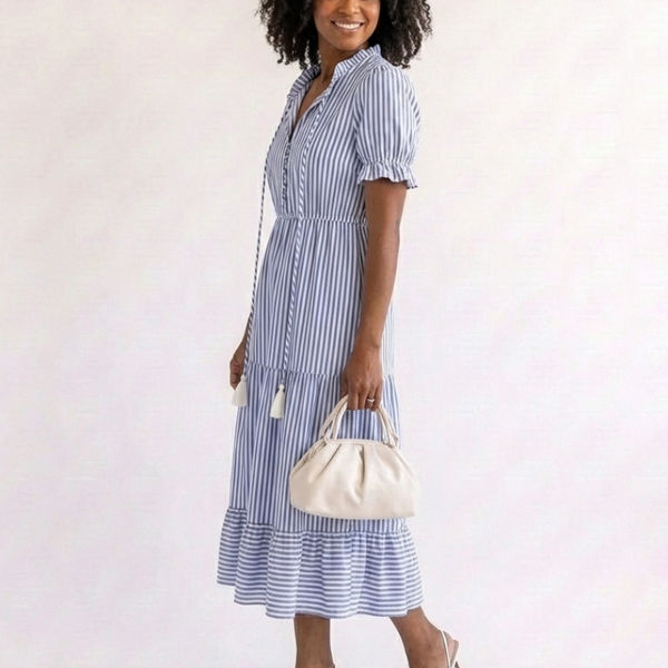 Marinette | Robe Midi Rayée Élégance Décontractée