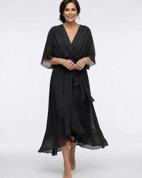 Olivia | Robe Midi Drapée Élégance Naturelle
