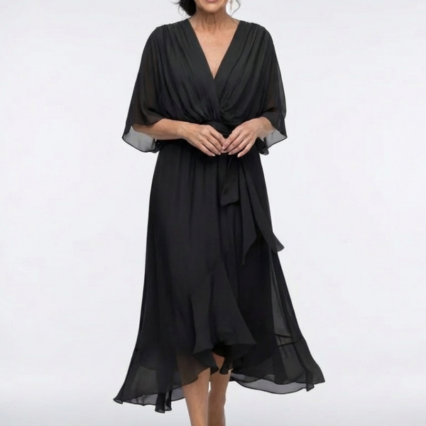 Olivia | Robe Midi Drapée Élégance Naturelle