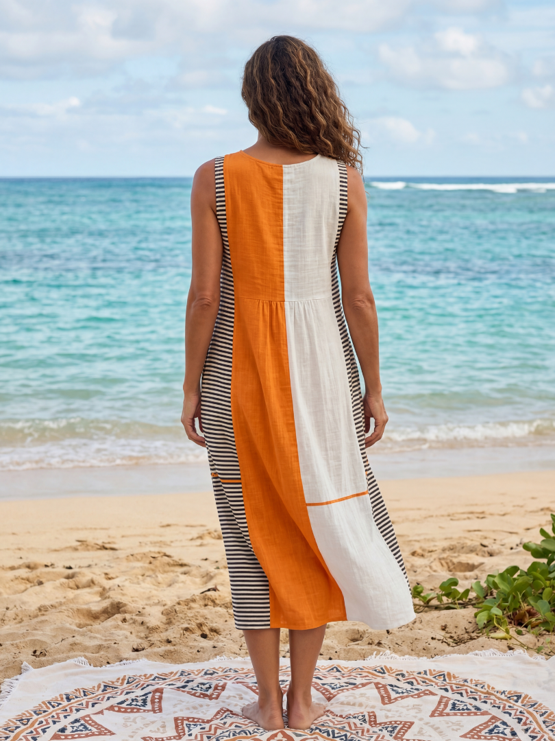 Owen | Robe Midi à Rayures en Blocs de Couleurs