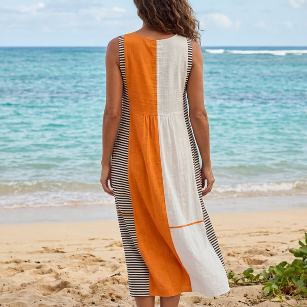 Owen | Robe Midi à Rayures en Blocs de Couleurs