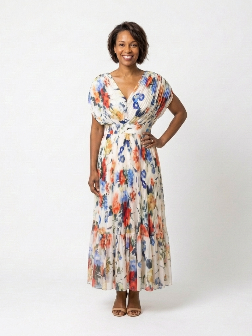 Élodie | Robe Maxi Fleurie Plissée Élégante