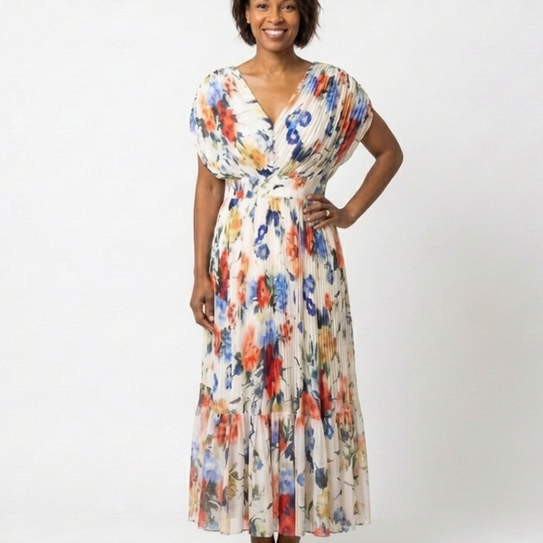 Élodie | Robe Maxi Fleurie Plissée Élégante