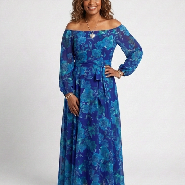 Isaline | Robe Maxi Fleurie Épaules Dénudées