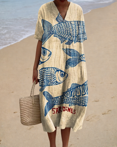 Marseille | Robe Longue Motif Sardines