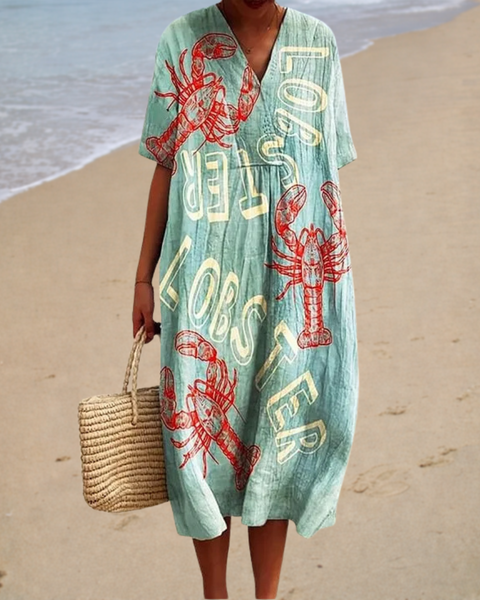 Océane | Robe Longue Motif Homard