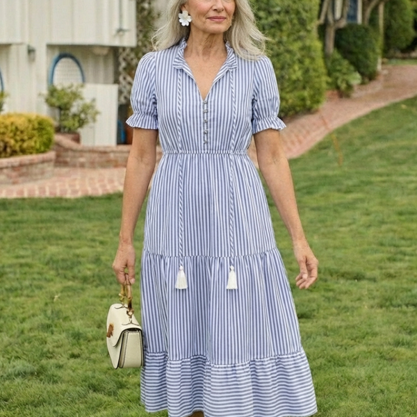 Marinette | Robe Midi Rayée Élégance Décontractée