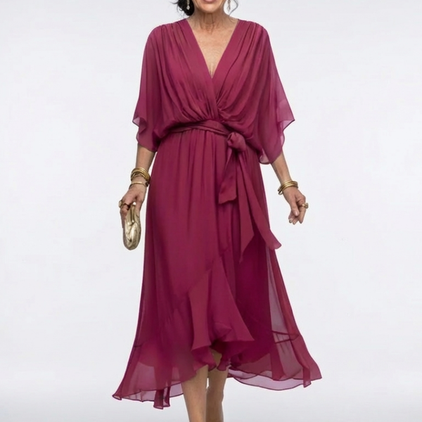 Olivia | Robe Midi Drapée Élégance Naturelle