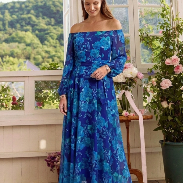 Isaline | Robe Maxi Fleurie Épaules Dénudées