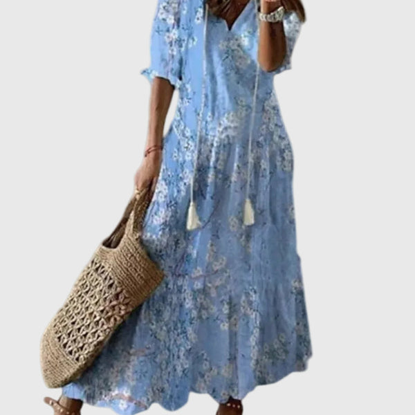 Flavie | Robe Maxi Bohème à Pompons