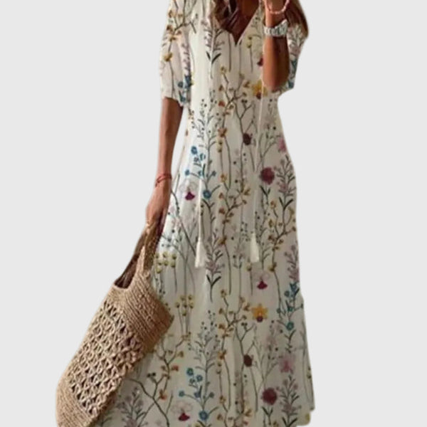 Flavie | Robe Maxi Bohème à Pompons