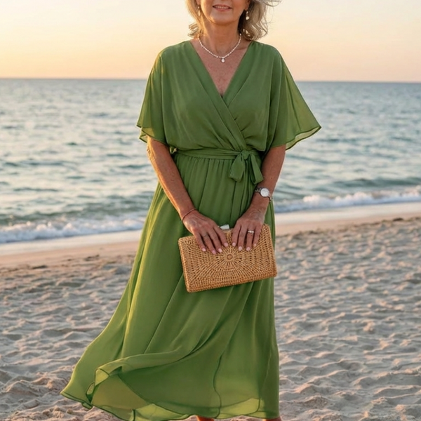 Olivia | Robe Midi Drapée Élégance Naturelle