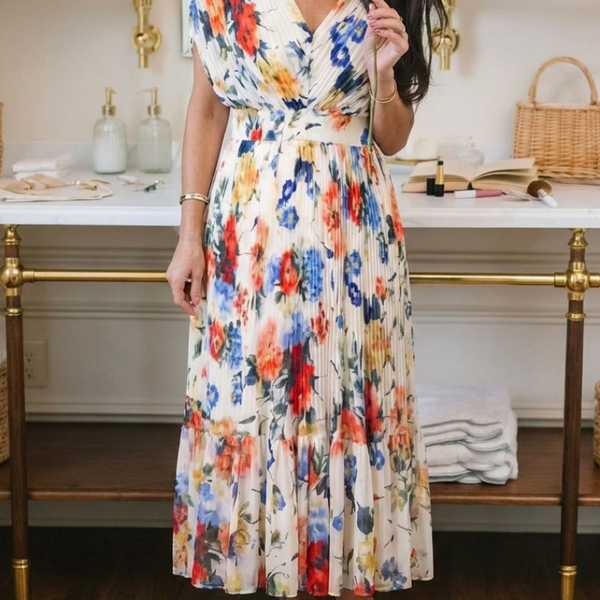 Élodie | Robe Maxi Fleurie Plissée Élégante