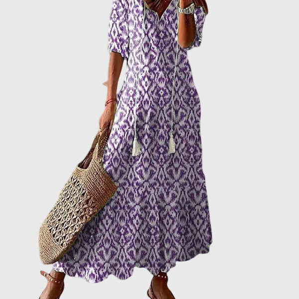 Flavie | Robe Maxi Bohème à Pompons