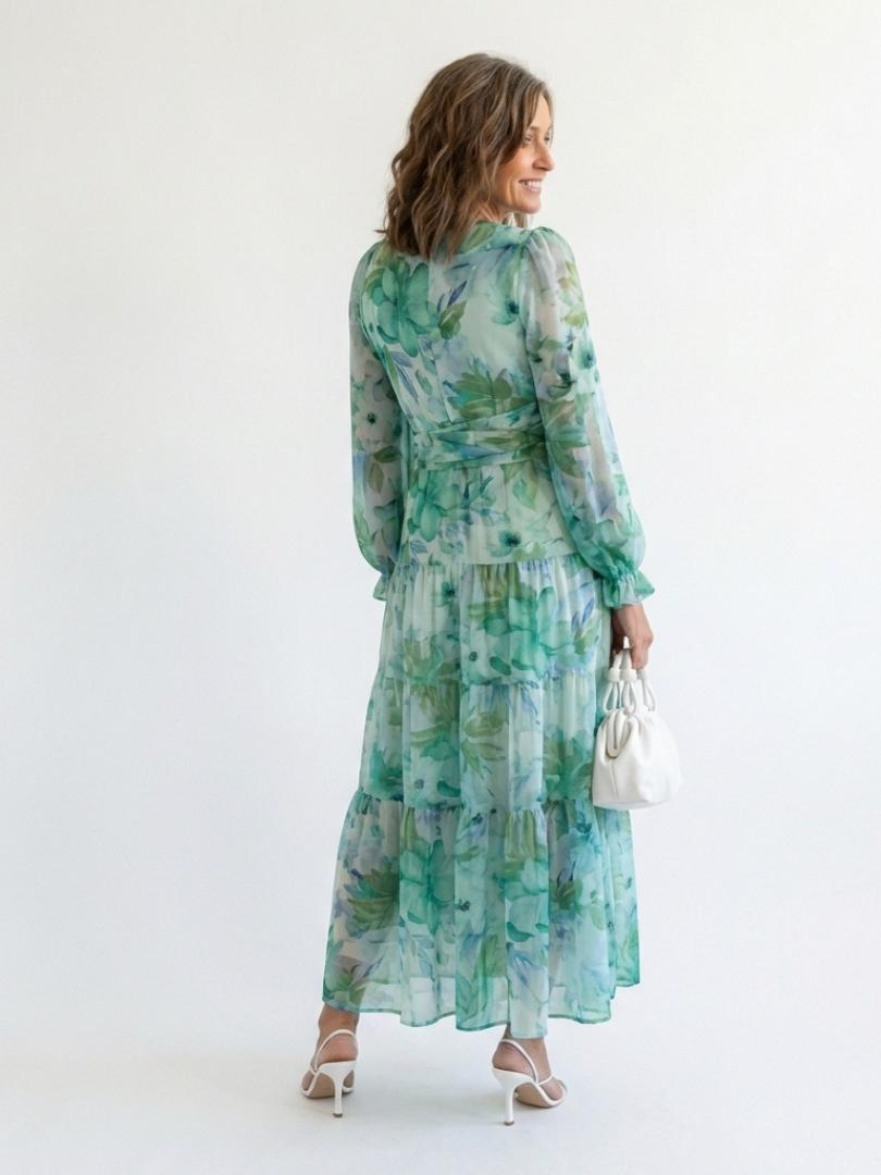 Maëlle | Robe Maxi Fleurie Volants Élégance Nature
