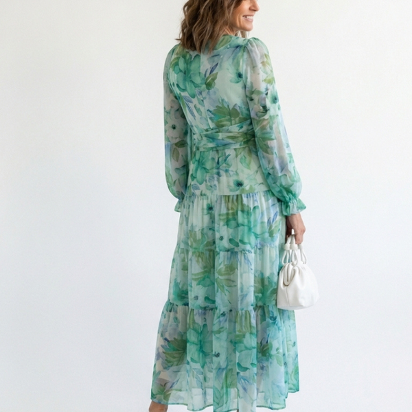 Maëlle | Robe Maxi Fleurie Volants Élégance Nature
