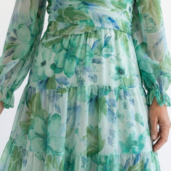 Maëlle | Robe Maxi Fleurie Volants Élégance Nature