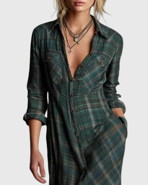 Gisèle | Robe Maxi Chemise Carreaux