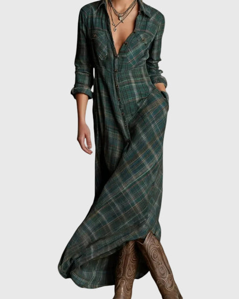 Gisèle | Robe Maxi Chemise Carreaux