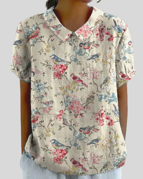 Clémence | Blouse Imprimé Oiseaux & Fleurs