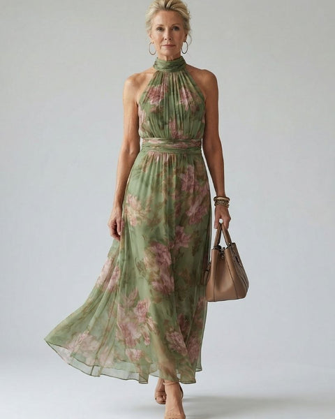 Florence | Robe Maxi Fleurie Col Halter